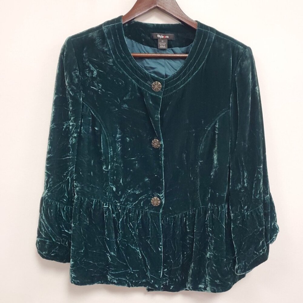 Style&Co Womens Velvet Bell Sleeve Blazer Size 14